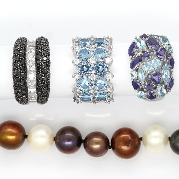 Foto 3 - Fünf Silberringe, hunderte Farbsteine, 10mm Perlenkette, R9925