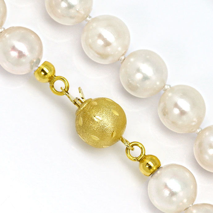 Foto 2 - 7,5 bis 8,0mm Akoya Perlenkette mit Gelbgold-Verschluss, S3374