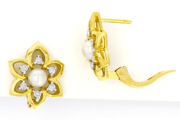 Foto 1 - Blüten Ohrringe Perlen lupenreine Diamanten, S5083