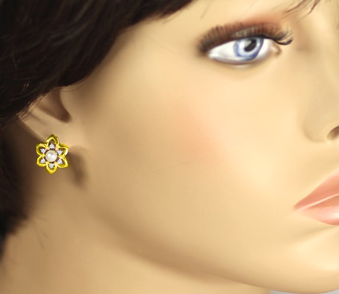 Foto 2 - Blüten Ohrringe Perlen lupenreine Diamanten, S5083