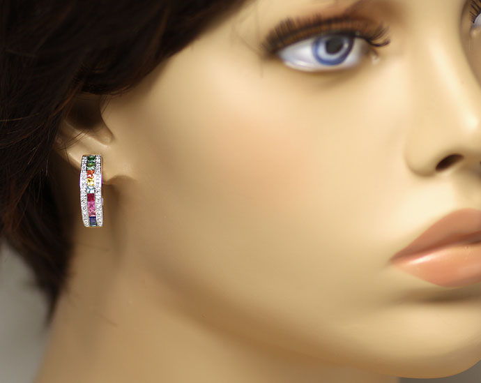Foto 2 - Gold-Ohrringe mit bunten Farb Edelsteinen und Diamanten, S9834